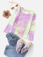  Long Sleeve Round Neck Tie Dye Toddler Girl T-Shirts 5157