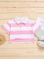 Button Front Striped Crop Regular Fit Toddler Girls Clothing 5361