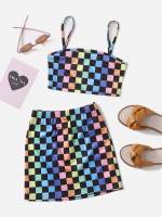  Multicolor Casual Gingham Toddler Girl Two-piece Outfits 625