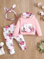 Hooded Floral Long Sleeve Toddler Girl Two-piece Outfits 5846