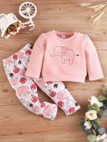 Cartoon Round Neck Multicolor Toddler Girl Two-piece Outfits 1612