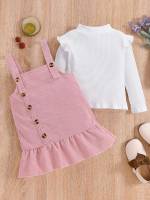 Colorblock Ruffle Regular Fit Stand Collar Toddler Girl Two-piece Outfits 959