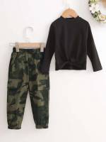 Camo Stand Collar Long Sleeve Toddler Girl Two-piece Outfits 8640