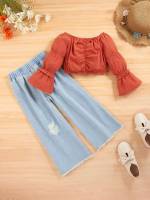 Regular Fit Long Sleeve Boho Toddler Girl Two-piece Outfits 9184