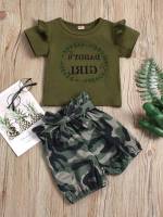 Round Neck Short Sleeve Casual Regular Fit Toddler Girl Two-piece Outfits 3808