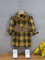 Multicolor Dressy Button Front Tartan Kids Clothing 802