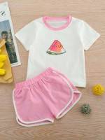  Round Neck Multicolor Toddler Girl Two-piece Outfits 9644