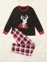 Round Neck Contrast Binding Christmas Underwear  Sleepwear 224