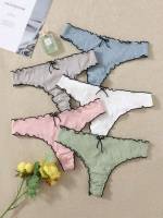 Cute Plain Lettuce Trim Multicolor Plus Size Panties 6942