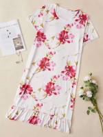  Floral Ruffle Hem Casual Women Sleepwear 952