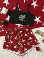 Sleeveless Christmas Cute Spaghetti Strap Women Sleepwear 3384