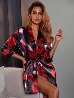 Elegant Floral Belted Underwear  Sleepwear 2128