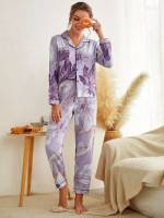 Long Sleeve Lapel Floral Underwear  Sleepwear 7710