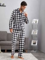 Long Sleeve  Gingham Men Loungewear Sets 6653