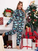 Multicolor  Button Front Plus Size Sleep Jumpsuits 3334