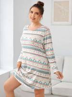 Cute Long Sleeve Christmas Women Plus Sleep  Lounge 4386