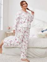 Flamingo Long Sleeve Women Plus Sleep  Lounge 5369