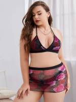  Multicolor Floral Plus Size Bra  Panty Sets 906