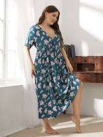 Deep V Neck  Casual Plus Size Nightgowns  Sleepshirts 3294
