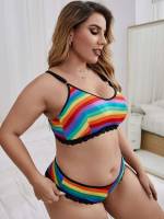  Striped Cute Multicolor Plus Size Bra  Panty Sets 375