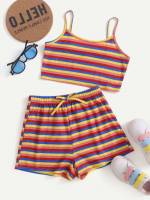 Sleeveless Multicolor Spaghetti Strap Tie Front Underwear  Sleepwear 960