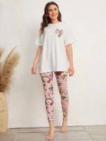 Half Sleeve Floral Round Neck Underwear  Sleepwear 7860