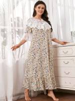 Multicolor Royal Round Neck Plus Size Nightgowns  Sleepshirts 518