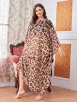  Leopard Round Neck Women Plus Sleep  Lounge 5653