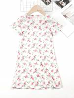 Multicolor Round Neck Ditsy Floral Girls Loungewear 5