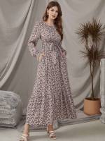 Long Sleeve Ditsy Floral Round Neck Wedding  Special 656