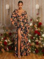 Deep V Neck Regular Fit Multicolor Floral Wedding  Special 3726