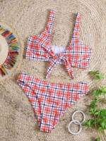 Plaid Knot Women Beachwear 196