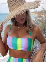  Boho Rainbow Stripe Spaghetti Strap Women Beachwear 6167