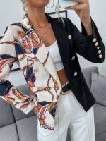 Regular Lapel Colorblock Women Blazers 1127