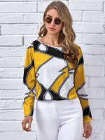 Round Neck Long Sleeve Chain Print Women Clothing 194