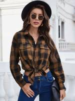 Preppy Regular Fit Tartan Pocket Women Clothing 256