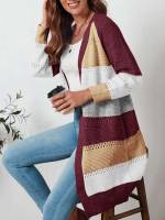  Colorblock Casual Long Sleeve Women Cardigans 937