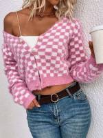 Casual V neck Regular Fit Gingham Women Clothing 293