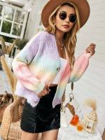 Button Casual Multicolor V neck Women Knitwear 46