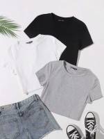 Basics Crop Round Neck Slim Fit Women Clothing 1394