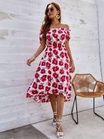 Regular Fit Floral Short Women Dresses 702