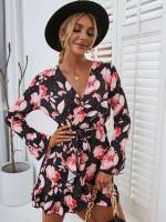  Long Sleeve Wrap Floral Women Clothing 7321