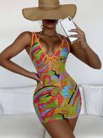  Contrast Binding Multicolor Women Beachwear 6826