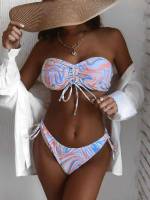 Multicolor All Over Print Cute Women Swimwear 1106