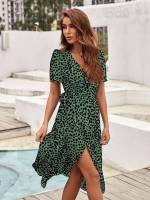 Deep V Neck All Over Print Boho Women Clothing 317