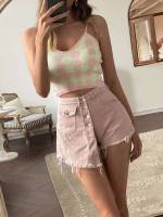 Sleeveless Gingham Casual Women Knit Tops 2