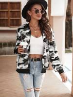  Casual Baseball Collar Camo Women Outerwear 322