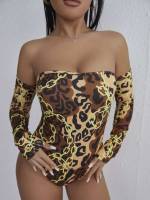 Sexy Leopard Long Sleeve Women Jumpsuits  Bodysuits 4745