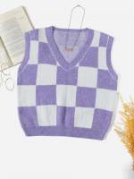 Gingham Regular Casual Women Sweater Vests 5102