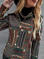 Button Chevron Multicolor Women Coats 1248